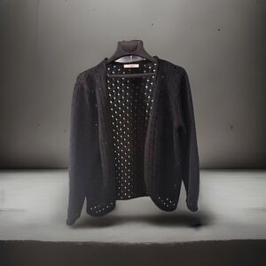 Liz Claiborne Black Cropped Open‎ Knit Cardigan Sweater Bolero Women medium